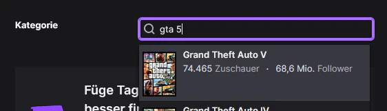 GTA 5 als Kategorie bei Twitch einstellen