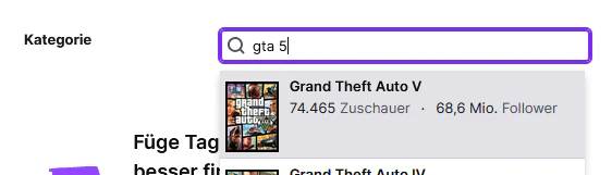 GTA 5 als Kategorie bei Twitch einstellen